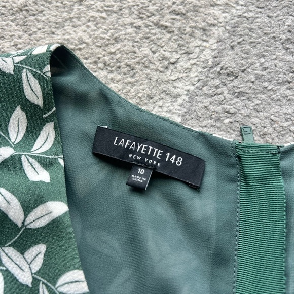 Lafayette 148 New York Telson Green Leaf Print Belted Midi Dress - Picture 4 of 6